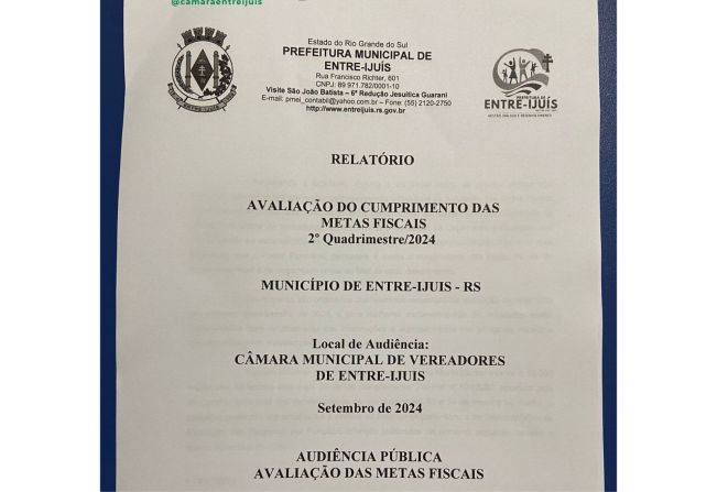 Audiência Pública para apresentação do Relatório das Metas Fiscais - 2º Quadrimestre 2024